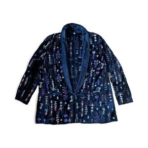 Anthropologie Bl^nk Black Velvet Embroidered Blazer Jacket Boho Luxe Small